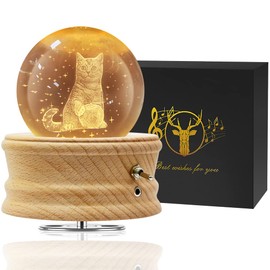 BUOTAU Crystal Ball Music Box, 360° Rotating Wooden Music Box with Light, Birthday Gift, Projection Function with Lighting, LED Moon Lamp, Valentine's Day Gift, Anniversary