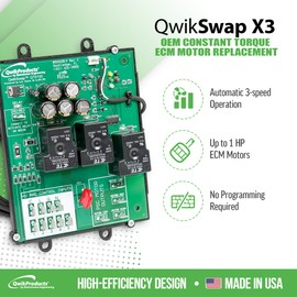 QwikSwap X3 115/240 V Universal ECM Blower Motor Replacement Board for Furnace and Air Handlers, Affordable Compatible Replacement for Constant Torque ECM Blower Motors