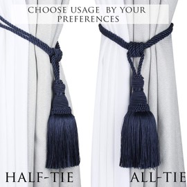 BEL AVENIR Paquete de 2 alzapaños de cortina con borlas, cuerda hecha a mano, para decoración del hogar, oficina, hotel (azul marino)