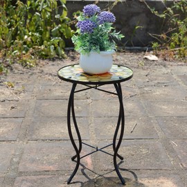 NewVees Bee Patio Side Table, Small Patio Outdoor Side Table, Plant Table,Metal Glass End Table for Porch Garden Yard Pool.