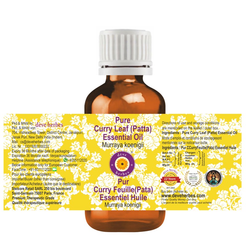 Deve Herbes Pure Curry Leaf (Patta) Essential Oil 10ml (0.33