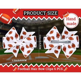 Whaline 6Pcs Football Hair Bow Clips Football Printed Brown White Cheer Hairgrips Grosgrain Ribbon Sports Theme Alligator Clips Gifts