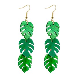 QLUYCKW Green Palm Leaf Dangle Earrings for Women Nature Lover Unique Acrylic Tropical Green Plant Hollow Leaf Lightweight Earrings Festival Ornament Jewelry Gifts (3 Leaves)