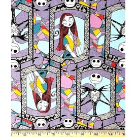 1/2 Yard - Jack & Sally Christmas Nightmare Stained Glass Window Cotton Fabric (Great for Quilting, Throws, Sewing, Craft Projects, and More) 1/2 Yard x 44"