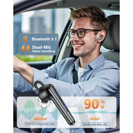 New bee Bluetooth Headset V5.1 Dual ENC Mic Bluetooth Earpiece Handsfree with 500mAh Charging Case 50Hrs Play Time Hands Free Headset for Driving/Business/Office with Android iOS Laptop