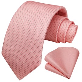 HISDERN Men's Tie with Pocket Square Dot Ties Wedding Classic Business Tie Polka Dot and Handkerchief Set, Z-pink, Unit size