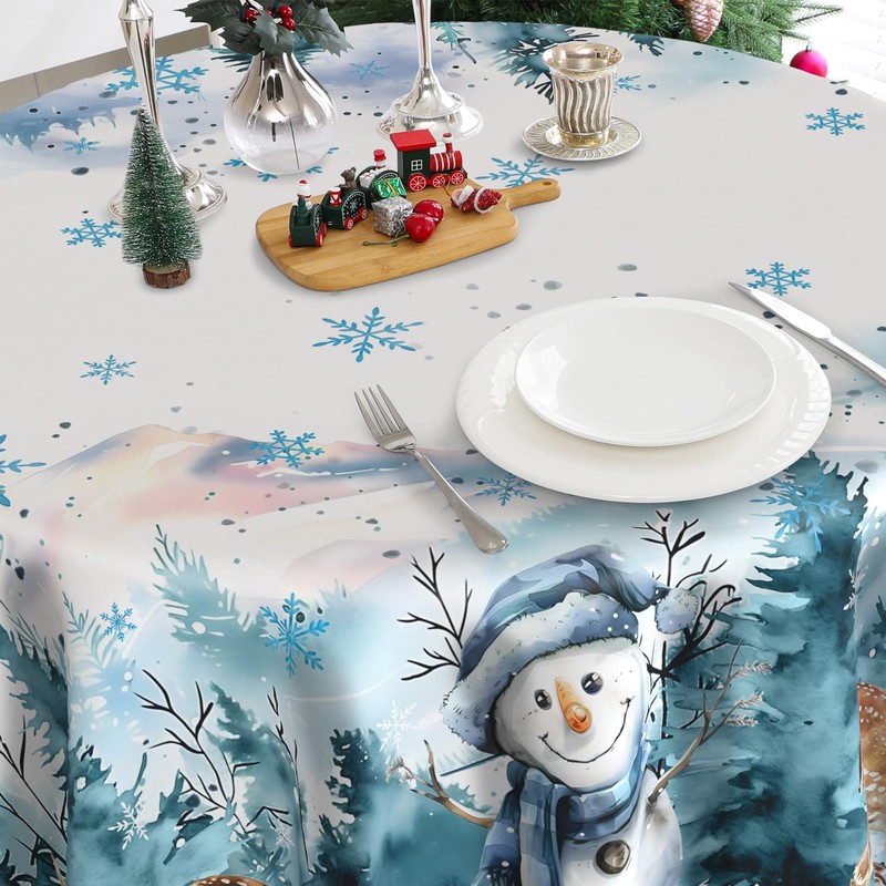 Round Christmas Tablecloth 60 inches - Snowman Christmas Decorations for