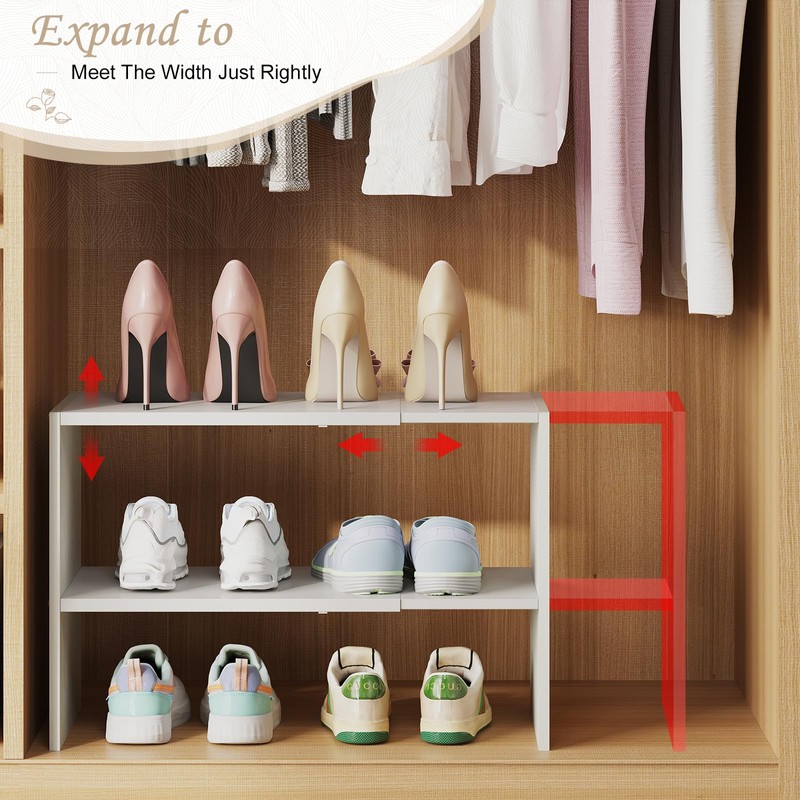 X-cosrack 2 Pack 2-Tier Shoe Rack Organizer for Closet, Expandable