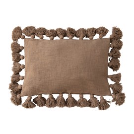 Creative Co-Op Woven Cotton Slub Lumbar Crochet and Tassels Pillow, 24" L x 16" W x 2" H, Brown