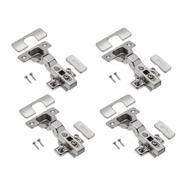 GTV - 4 x Hydraulic Hinges ECHC, Twin - Hinge with Damping - Middle Stop - Mounting Plate H=0 with Euro Screws - Silent Closing - Furniture Hinge Cupboard Door Hinge