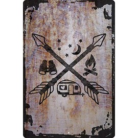 Wall Art Tin Sign Camp Life Fire Stars Camper RV Binoculars Upnorth Life Beige Home Decor Funny Gift 12 x 8 Inch