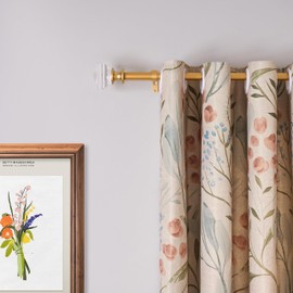 Coquilles Acrylic Square Finials Curtain Rod，3/4" Diameter Single Deorative Curtain Rod, Adjustable Length from 28 to 48 Inches，Gold