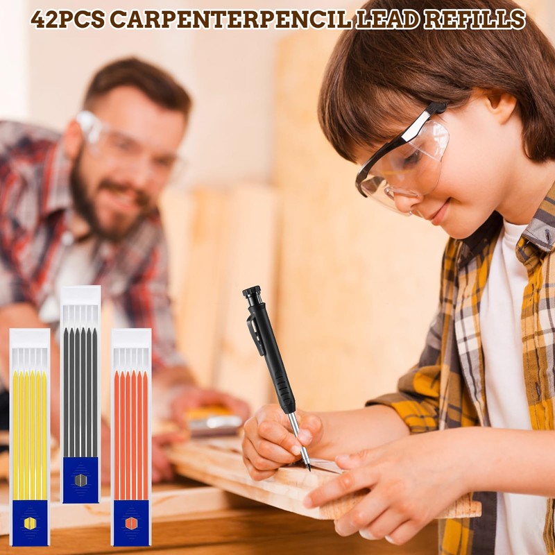 42Pcs Tracer Pencil Refills, 2.8mm Carpenters Pencil Solid Deep Hole