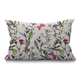 BGBDEIA Cushion Cover Herbs Meadow Garden Flowers Grass Watercolor Floral Beautiful Butterfly Rectangular Throw Pillow Cover for Couch Sofa Home Decor Cotton Linen 30 x 50 cm 12x20 Inch