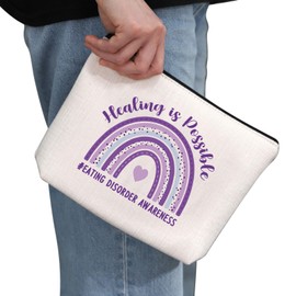 G2TUP Eating Disorder Recovery Gift Healing is Possible ED Survivor Makeup Bag Purple Ribbon Cosmetic Bag ED Recovery Gift (Healing is Possible MB)