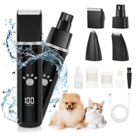 Candofly Dog Clippers for Grooming - USB Rechargeable Dog Paw Trimmer Pet Hair Trimmer Nail Grinder, 4 in 1 Pet Grooming Kit