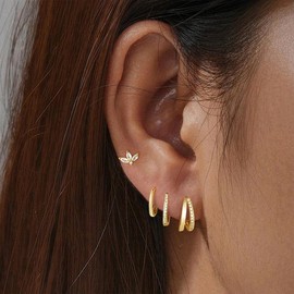 Relveo 4 Pairs Gold Hoop Earrings for Women Trendy Lightweight 14K Gold Plated Small Cartilage Hoop Earrings Hypoallergenic Hoop Earrings Set for Women Jewelry Gifts