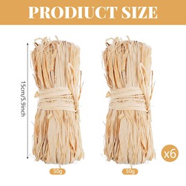 BlinBlin Natural Brown Raffia, 6 Bundles x50g Natural Raffia Ribbon, Raffia Bundle, for Gift Wrapping, DIY Craft Weaving, Bouquet Wrapping, Gardening