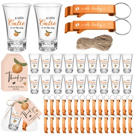 Singhoow 50 Sets Baby Shower Favor for Guests Acrylic Shot Glasses with Bottle Opener Keychains Thank You Tags and Bags Gender Reveal Party Favors for Guest Baby Shower Return Gift(Cutie)