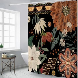 FUN WEEKEND - Cortina de ducha de 72 x 72 pulgadas, estética, impermeable, tela de poliéster, bohemio, para baño, dobladillo pesado, flor abstracta con 12 ganchos (BH1)