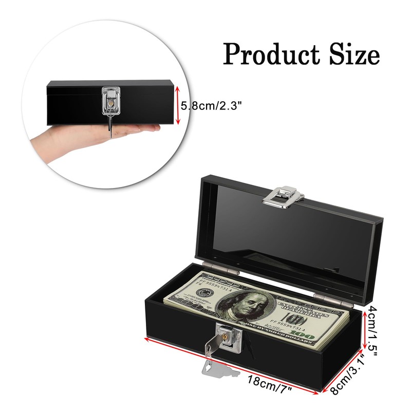 GUSHBIN Acrylic Cash Box with Lock Black Money Holder Organizer