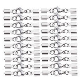 NUOBESTY 60 Pcs Necklace Clasp Lobster Bracelet Clasps Jewelry Making End Caps Stainless Steel s Hooks Heavy Duty Hook Swivel Hooks End Caps with Lobster Clasp DIY Leather Rope Lobster Hook