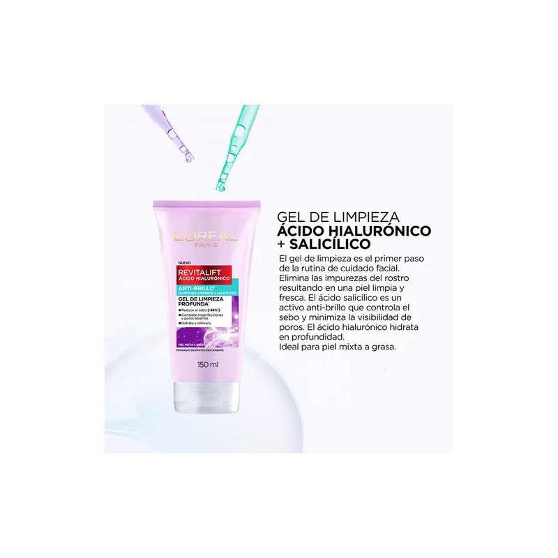 Gel Limpieza Revitalift Ácido Hialurónico Oil Control 150ml Mixta A