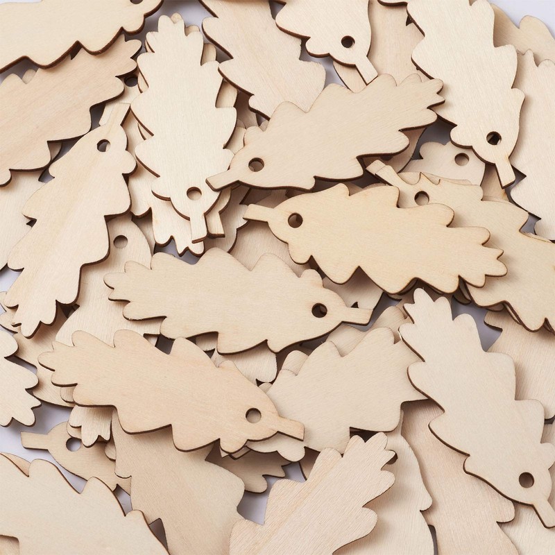 Cheriswelry 50pcs Unfinished Wooden Leaf Pendants Natural Wood Tree Leavse