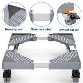 HQO LOVL Mini Fridge Stand with 4 Locking Wheels 15.7"-23.6" Adjustable Dolly Washing Machine Stand Universal Stand Base for Furniture Portable Refrigerator Dryer Stand (Grey)