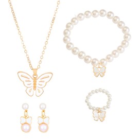 XFSRG Jewellery Sets for Women Elegant Butterfly Design with Pearls Jewellery Set Including Necklace Earrings Bracelet and Ring Suitable for Everyday and Party Wear, Imitation pearl