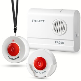 SYNLETT Calling Bell Nurse Call Home Pager Wireless Waterproof Elderly Pregnancy Patient Nursing Nursing Button 3 Level Volume Control (1 Receiver + 2 Push Button Transmitter)