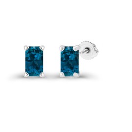 925 Sterling Silver 6x4mm Emerald Cut Natural London Blue Topaz December Birthstone Screwback Stud Earrings