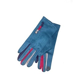 Vera Tucci 'Margot' Ladies' Gloves Suede Feel Touch Screen Multi Coloured Fingers G05 - TEAL, LARGE