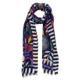 Humble Hilo Vector Art Fashion Scarf, Blue Bold Flowers, Medium