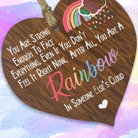 Stuff4 Rainbow in someone else’s cloud Dark Wooden Heart Sign Christmas Plaque, Miss You Gifts For Best Friend Keyworker Inspirational Gifts for Women Thinking of You Gifts to Cheer Someone Up
