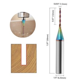 1/4 Inch Shank Spiral Router Bit, 2 Flutes Up Cut CNC Router Bits Carbide End Mills 1/16'' Cutting Dia 1/2 inch Cutting Length with Coating Spiral CNC Bits Milling Cutters for Woodwork Mortise Slot