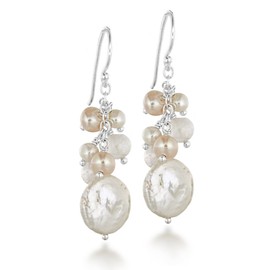 Tuscany Silver Women's Sterling Silver Pearl and Rose Quartz Drop Earrings