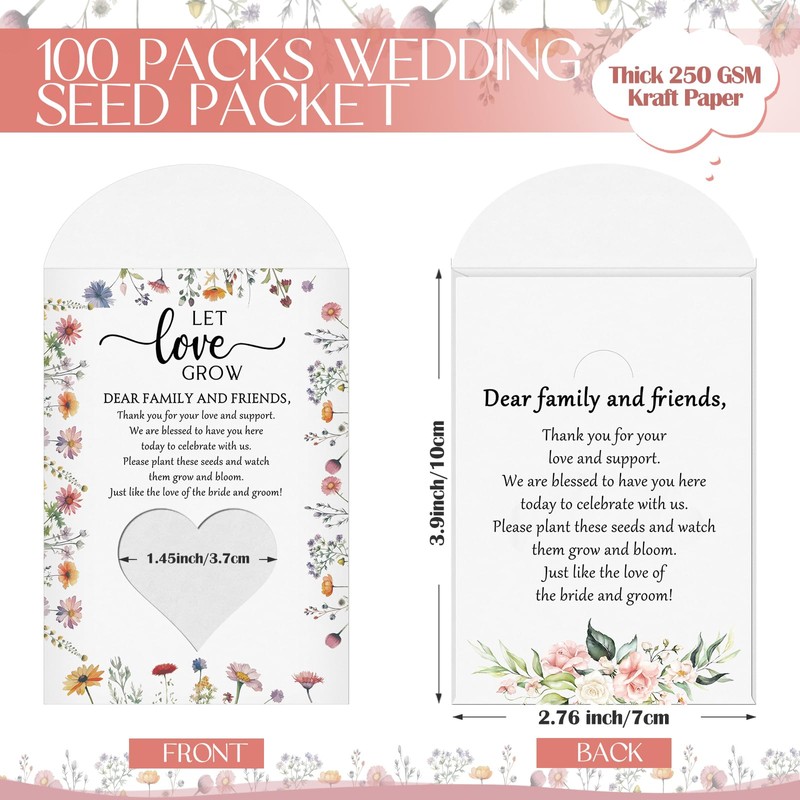 Fumete 100 Pack Wedding Favor Seed Packets Let Love Grow