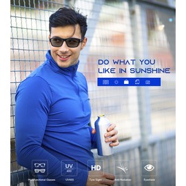 Missfive Sporty Bifocal Sunglasses with Prescription Men's Unbreakable Sports Glasses with Prescription TR90 Rectangular Sunglasses, UV Protection Sunglasses for Driving, Black and Blue, 2.75x