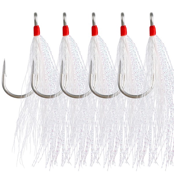 Bucktail Teaser Fishing Hooks,5pcs Saltwater Flounder Rig Stainless Steel Fishing