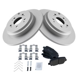 TRQ Rear Brake Pad & Rotor Kit Brake Chemical Kit Brake Pads Brake Rotor Ceramic Solid Premium G-Coated Compatible with 2007-2013 Acura MDX 2010-2013 ZDX 2011-2017 Honda Odyssey 2009-2015 Pilot