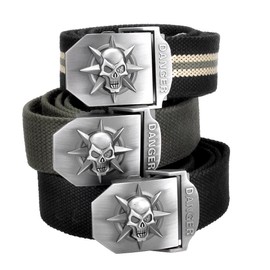 Ayliss® Original Women's Men's Fabric Belt with Skull / Dragon Buckle Canvas Fabric Belt Denim Belt Belts 125 cm (Skull, Black), Skull Black