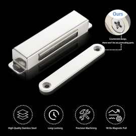 4 Pack | Heavy-Duty Magnetic Door Catch - 25KG Pull Force, Stainless Steel, Anti-Rust, Ideal for Screen Door, Pantry Door, Barn Door and RV Doors.