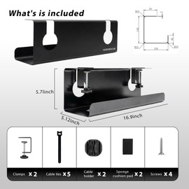 Under Desk Cable Management Tray No Drill, 17" Cable Organizer with Clamp