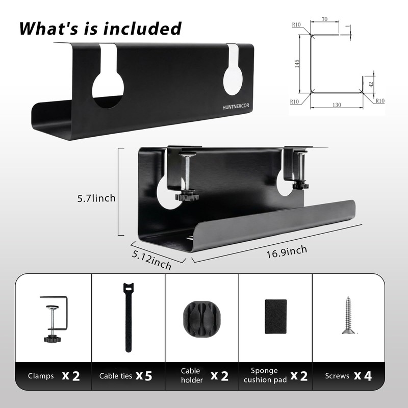 Under Desk Cable Management Tray No Drill, 17" Cable Organizer