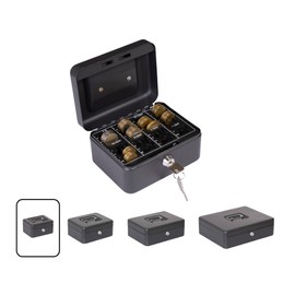 Arregui Elegant Cash C9614-EUR Steel Flow Box with Coin Counter Tray, 15 cm Wide, Cash Box, Black