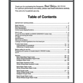 Panasonic Bread Maker Bakery SD-YD150 Instructions & Recipes manual (Only!)