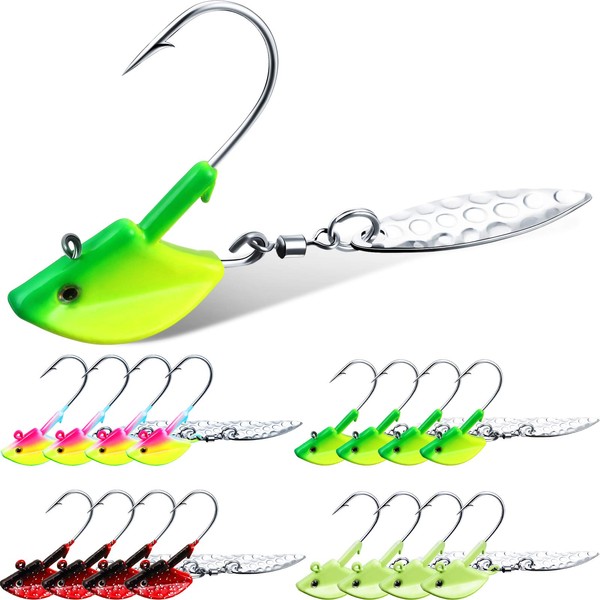 16 Pieces Underspin Jig Heads Fishing Jig Heads Hook with Willow-Shaped Blade Swimbait Jig Heads Spinner for Bait Lure Freshwater Fishing Saltwater Fishing (Multi-Color, 7 g/ 1/4 oz)