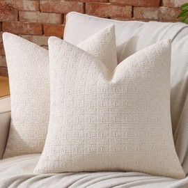 AmHoo Pack of 2 Throw Pillow Covers 100% Cotton Textured Woven 650 GSM Farmhouse and Boho Decorative Couch Pillow Covers for Sofa Bed Living Room Home Decor 20 x 20-Inch Natural