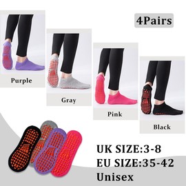 ruitao 4Pairs Pilates Yoga Grip Socks, Non Slip Yoga Socks with Grip for Men and Women, Anti-slip Fall Prevention Ankle Socks for Fitness,Ballet,Martial Arts,Pilates,Trampoline,Dance,Hospital,Home